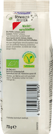 Schwarzer Pfeffer, ganze Körner, 70 g