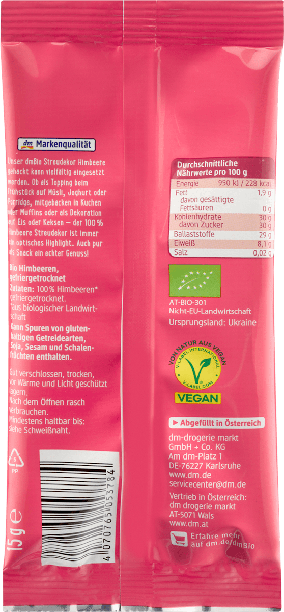 dmBio Streudekor, gehackte Himbeeren, 15 g