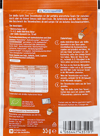 Tassenkuchen Apfel Zimt, vegan, 55 g