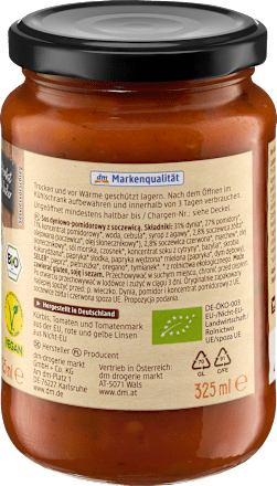 Tomatensoße, Bolognese mit Linsen & Kürbis, vegan, 350 g