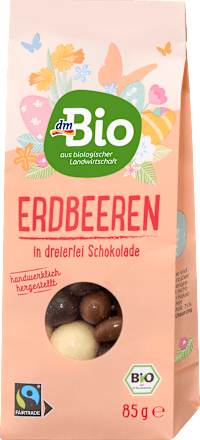 Trockenfrüchte, Erdbeeren in dreierlei Schokolade, 85 g