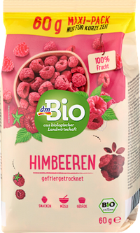 Trockenfrüchte, Himbeeren gefriergetrocknet, 60 g dmBio