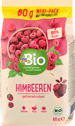 Trockenfrüchte, Himbeeren gefriergetrocknet, 60 g dmBio