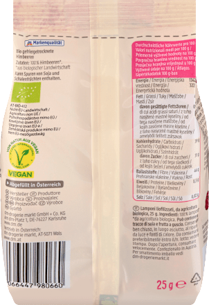 Trockenfrüchte, Himbeeren gefriergetrocknet, 25 g
