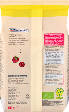 Trockenfrüchte, Himbeeren gefriergetrocknet, 60 g dmBio