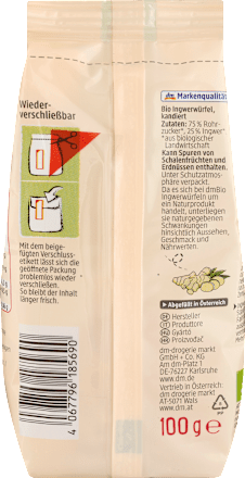 Trockenfrüchte, Ingwer-Würfel kandiert, 100 g
