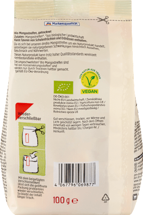 Trockenfrüchte, Mangostreifen, 100 g