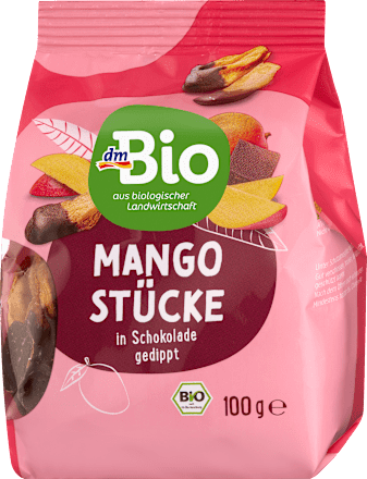 Trockenfrüchte, Mangostück in Schokolade gedippt, 100 g
