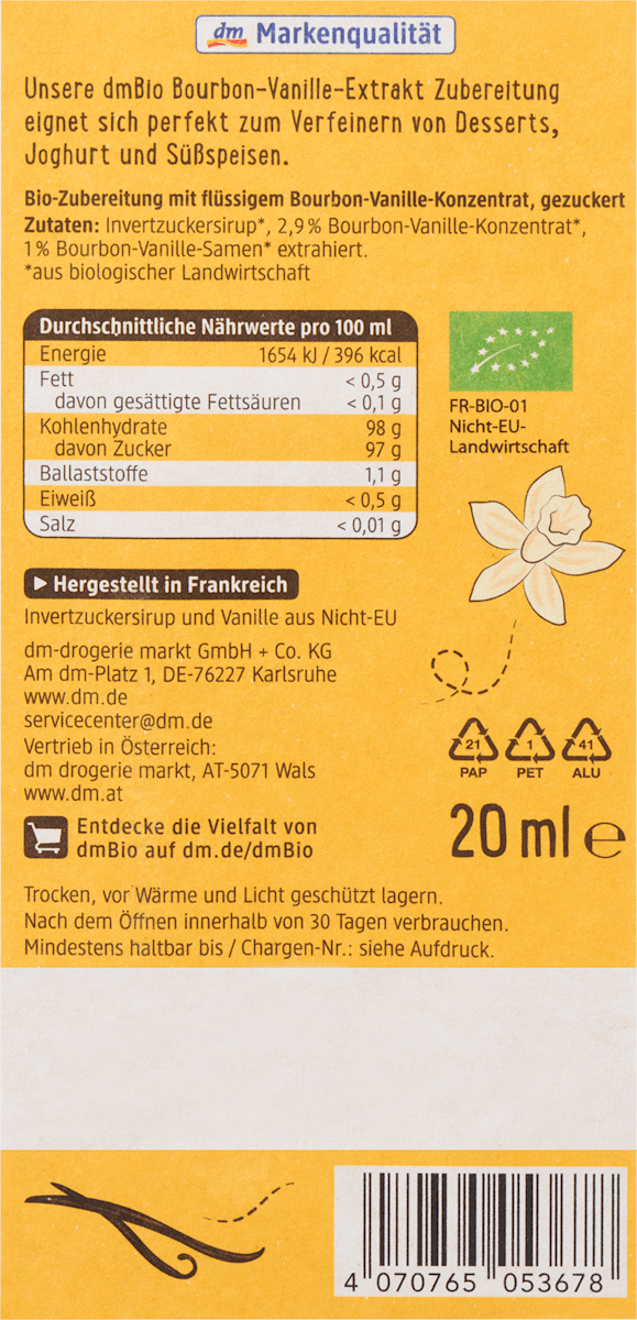 dmBio Vanilleextrakt, 20 ml