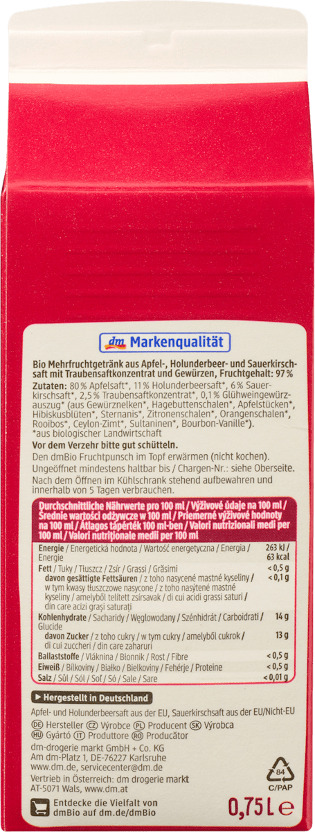dmBio Winter Fruchtpunsch, Holunder, 750 ml