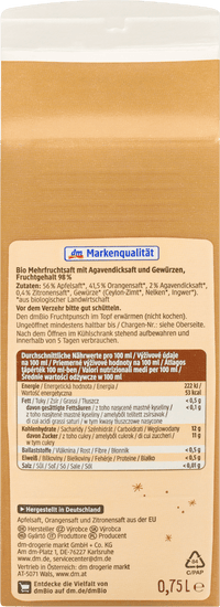 dmBio Winterpunsch, Apfel-Orange-Zitrone, 750 ml