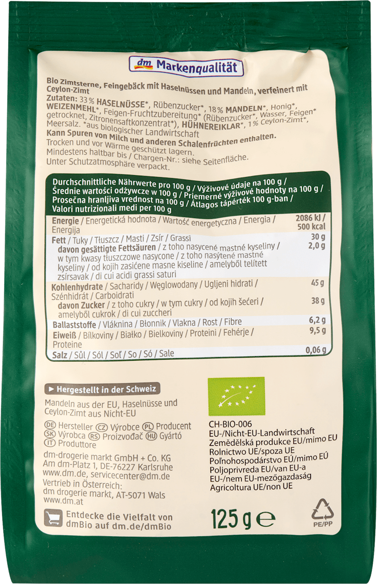 dmBio Zimtsterne mit Haselnüssen & Mandeln, 125 g