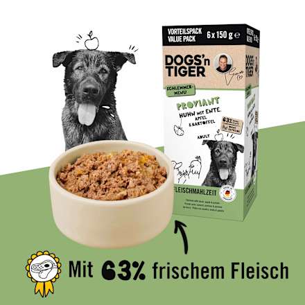 Nassfutter Hund mit Huhn, Ente, Apfel & Kartoffel, Proviant Multipack (6x150 g), 900 g