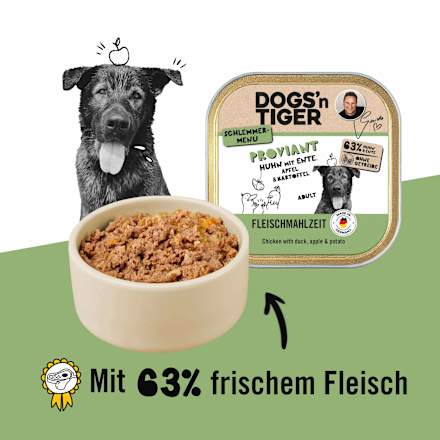 Nassfutter Hund mit Huhn, Ente, Apfel & Kartoffel, Proviant, 150 g