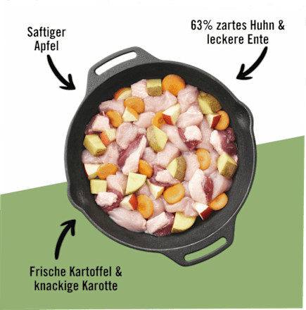 Nassfutter Hund mit Huhn, Ente, Apfel & Kartoffel, Proviant, 150 g