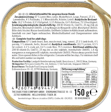 Nassfutter Hund mit Lamm & Pastinake, Abendbrot, 150 g