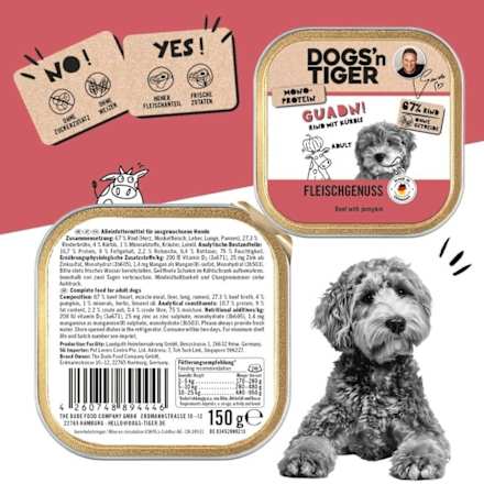 Nassfutter Hund mit Rind & Kürbis, Guadn!, 150 g