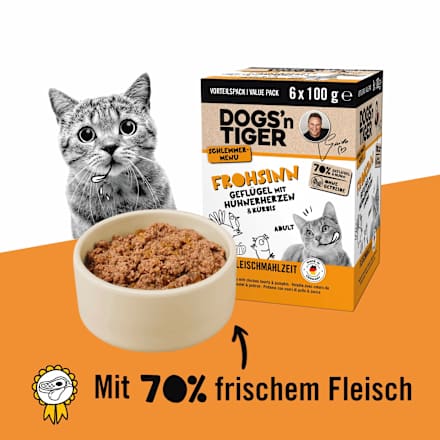 Nassfutter Katze Geflügel mit Herzen & Kürbis, Frohsinn Multipack (6x100 g), 600 g
