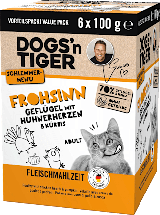 Nassfutter Katze Geflügel mit Herzen & Kürbis, Frohsinn Multipack (6x100 g), 600 g