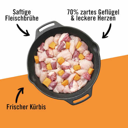 Nassfutter Katze Geflügel mit Hühnerherzen & Kürbis, 100 g