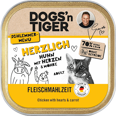 Nassfutter Katze, Huhn mit Herzen & Möhre, Herzlich, 100 g