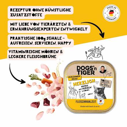 Nassfutter Katze, Huhn mit Herzen & Möhre, Herzlich, 100 g