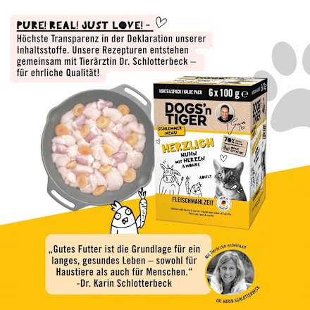 Nassfutter Katze, Huhn mit Möhre, Herzlich Multipack (6x100 g), 600 g