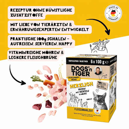 Nassfutter Katze, Huhn mit Möhre, Herzlich Multipack (6x100 g), 600 g