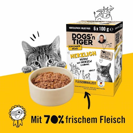 Nassfutter Katze, Huhn mit Möhre, Herzlich Multipack (6x100 g), 600 g