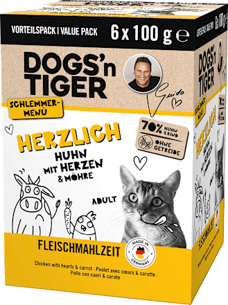 Nassfutter Katze, Huhn mit Möhre, Herzlich Multipack (6x100 g), 600 g