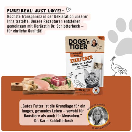 Nassfutter Katze mit Huhn, Fasan & Pastinake, Zierfeder, 85 g
