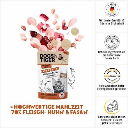 Nassfutter Katze mit Huhn, Fasan & Pastinake, Zierfeder, 85 g