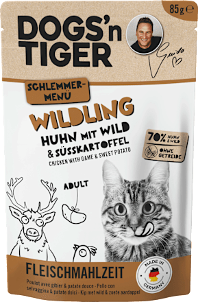 Nassfutter Katze mit Huhn, Wild & Süßkartoffel, Wildling, 85 g