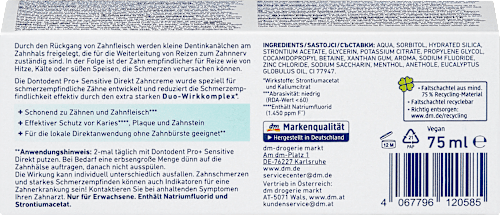 Zahnpasta PRO+ Sensitive Direkt, 75 ml