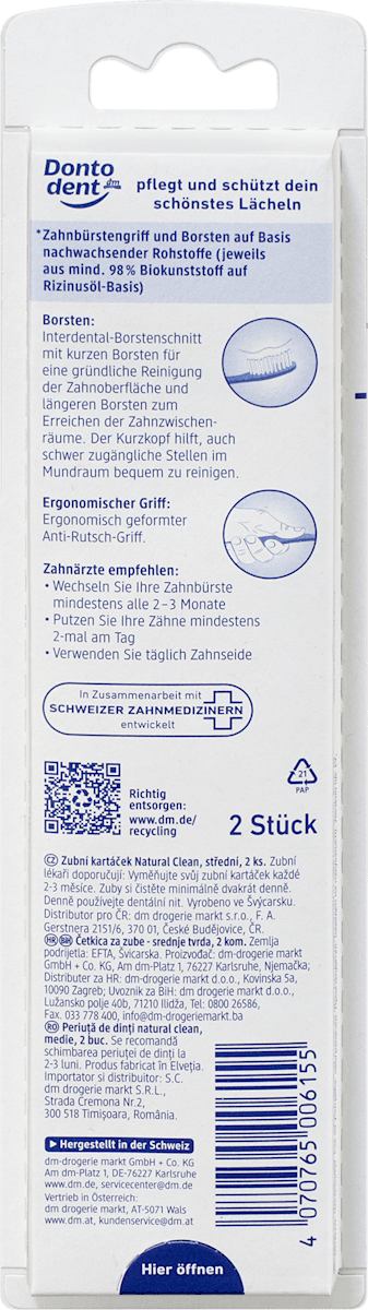 Dontodent Zahnbürste Natural Clean mittel, 2 St