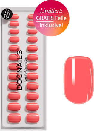Künstliche Nägel, Soft Gel Press Ons Sunset Coral, 30 St Doonails