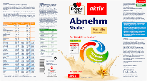 Diät Shake, Vanille Geschmack 20 Portionen, 500 g