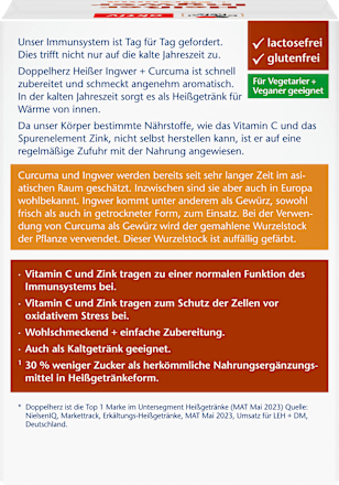 Heißer Ingwer + Kurkuma Heißgetränk (10 Stück), vegan, 100 g