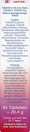 Jodium + foliumzuur + ijzertabletten 45 stuks, 20,4 g
