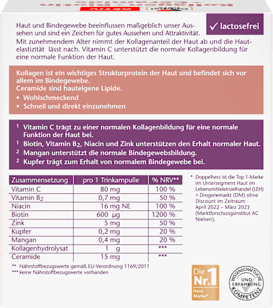 Collageen + Biotine + Ceramide drinkampullen 10 stuks, 250 ml
