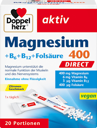 Magnesium 400 + Vitamines B6 + B12 + Foliumzuur Direct Granulaat 20 stuks, 24 g