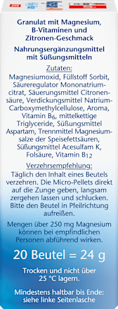 Magnesium 400 + Vitamines B6 + B12 + Foliumzuur Direct Granulaat 20 stuks, 24 g
