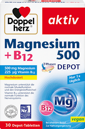 Magnesium 500 + B12 2-fasen depottabletten 30 stuks, 51 g