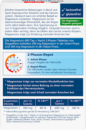 Magnesium 600 Dag + Nacht Depot Tabletten 30 stuks, 52,5 g