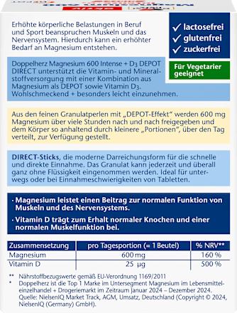 Magnesium Intense 600 + D3 Beutel 20 St, 36 g