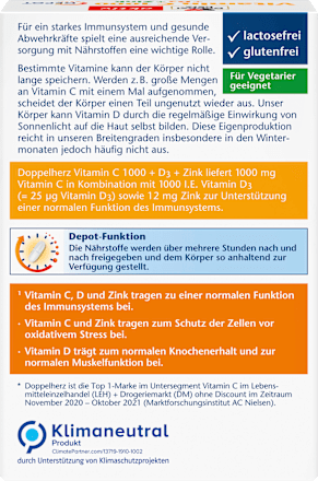 Vitamine C 1000 + D3 + Zink Depot Tabletten 30 stuks, 42,9 g