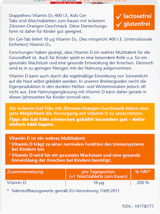 Vitamine D3 400 IE Kids Gel Tabs 27 stuks, 35,1 g