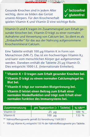 Vitamin K2 + D3 1000 I.E. Tabletten 120 St, 52,4 g