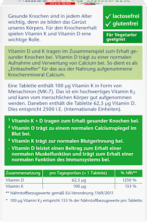 Vitamine K2 + D3 2500 IE tabletten 30 stuks, 13,1 g