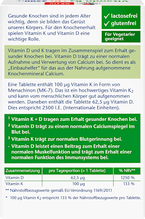 Vitamin K2 + D3 2500 I.E. Tabletten 30 St, 13,1 g